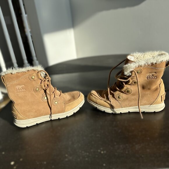 Sorel Explorer Joan Warm Waterproof Suede Winter Boots Size 8.5 Color Camel - Picture 3 of 10